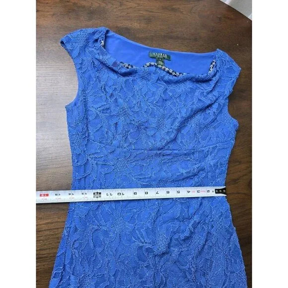 LAUREN RALPH LAUREN Womens Sheath Knee Length Dress Size 10 Navy Blue Lace - Picture 7 of 16